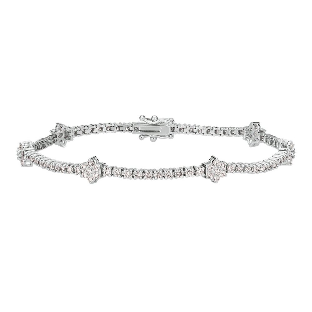 2.13 Carat Natural Diamond Flower Bracelet 14K Whtie Gold